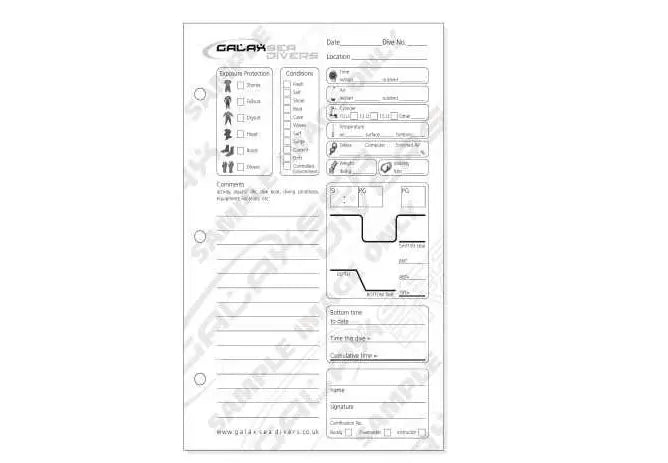 Scuba Diving Log Book Pages/Inserts